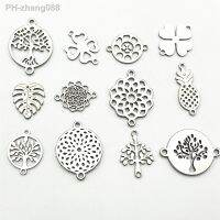 10pcs Mixed 12Types Fashion Tree Flower Charms Connectors Plants Bracelet Clover 100 Stainless Steel Pendant Diy Jewelry Making