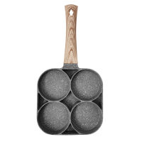 24 Hole Frying Pot Thickened Omelet Pan Black Non-stick Egg Steak Ham Pancake Wooden Handle Kitchen Cooking Breakfast Maker