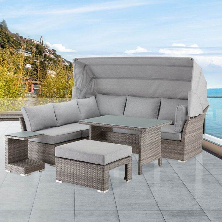 Outdoor rattan sofa combination with canopy outdoor courtyard garden