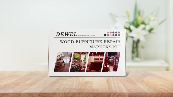 DEWEL Furniture Markers Touch Up, Upgrade Wood Furniture Repair Kit, Premium Wood Scratch Repair Markers and Wax Sticks for Wood Stains Scratches