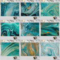 32X42ซม. Ocean Blue Marble ผ้าฝ้ายลินินครัว Placemat Gold Line Patchwork เรขาคณิตโต๊ะรับประทานอาหารชาม Coaster Pad Decor