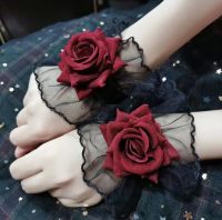 ♚۩✳ Bridal Gloves Wrist Gloves Black Lace Cuffs Rose Wristband Decorative Women Bride Marriage Wedding Dress Accessories