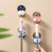 Wall Mounted Hooks Mop Organizer Holder Adhesive Cute Cat Multi-Purpose Room Hanger Strong Hooks Kitchen Bathroom Broom Clip