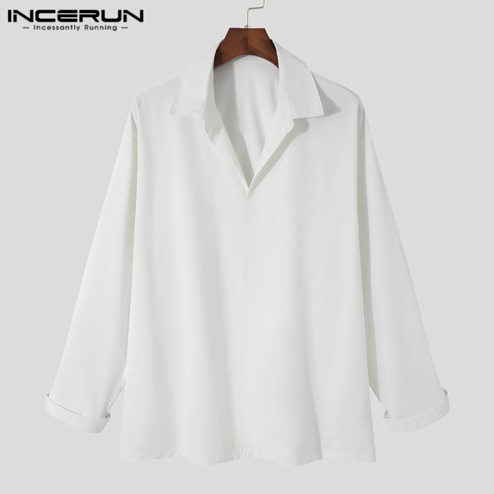 incerun-เสื้อเฮนลีย์แขนยาวสำหรับผู้ชาย-เสื้อลำลองคอวีเสื้อใส่ไปงานปาร์ตี้ทางการเสื้อยืดอัจฉริยะ-สไตล์เกาหลี