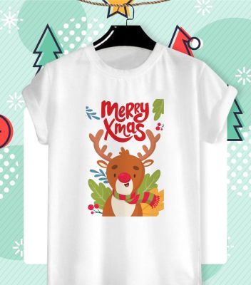 เสื้อยืดลายปีใหม่ Happy New Year &amp; Merry Christmas 2023 ลายน่ารักๆ ผ้า TK ใส่สบาย สีสันสดใส ไม่ยืดไม่ย้วย