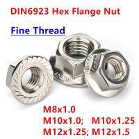 ❁ 5-10pcs DIN6923 fine thread M8x1.0 M10x1.0 M10x1.25 M12x1.25 M12x1.5 304 stainless steel Hex Nut Flange Nuts Serrated Lock Nut