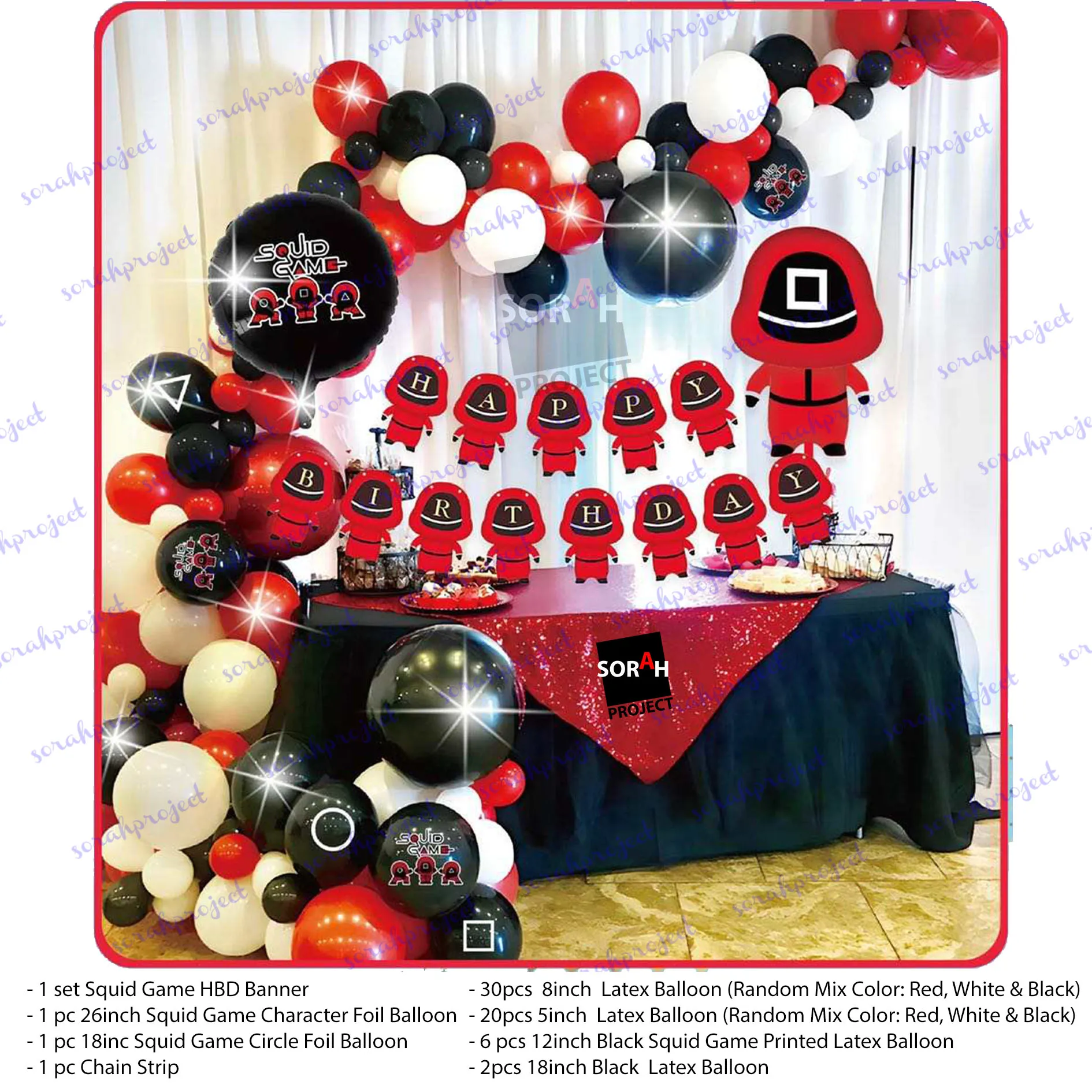 62 pieces Squid Game Korean Birthday Party Balloon Decoration Theme Set  Package Sorah Project DIY | Lazada PH