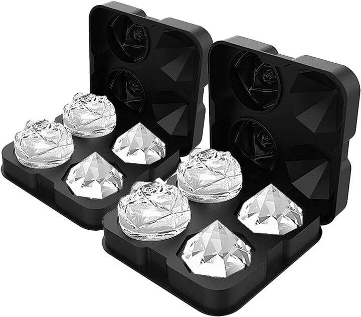 Rose & Diamond Ice Cube Tray, 2.5inch Fun Ice Cube Molds, Silicone Ice
