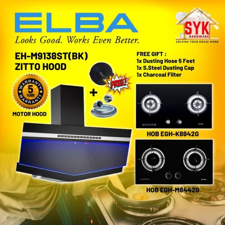 SYK ELBA HOOD EHM9138ST(BK) ZITTO Designer Cooker Hood Kitchen Hood and Hob EGHM8442G(BK