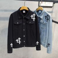 (M ~ 3xl) European และ American Street Cross -rack แจ็คเก็ตเดนิมผู้ชาย, เสื้อเชิ้ต High Street High Street, เสื้อแจ็คเก็ตสีดำ, แจ็คเก็ตสีดำ, วัสดุคุณภาพสูง