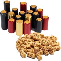 ▣△ 100 Pcs Natural Wine Bottle Corks and Seals Heat Shrink Capsules with Tear Tab for Straight Mouth Wine Bottles Cap