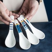 Japanese Spoon Ceramic Soup Spoon Suitable for Chaos Salad Noodles Miso Ceramic Tableware asian soup spoon Cooking Utensils