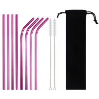 Reusable Drinking Straw Set 304 Stainless Steel Straw Set High Quality Metal Colorful Straw With Cleaner Brush Bag Bar Accessory Specialty Glassware