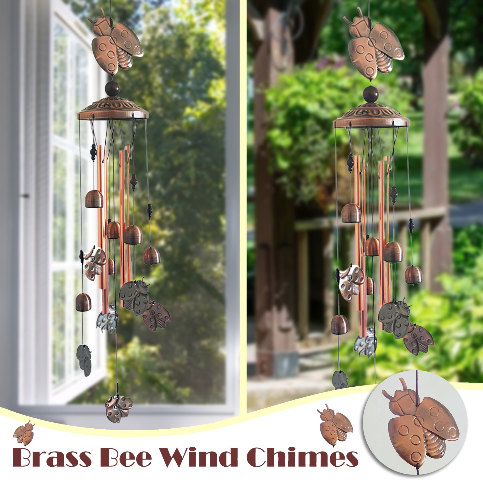Gift for Mom Deck Decor Green and Copper Bird Feeder and Wind Chime Set 