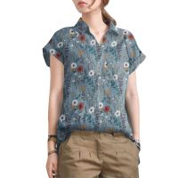 COD dhdfxcz ZANZEA Women Fashion Printed Vintage Lapel Neck Short Sleeve Buttons Blouse