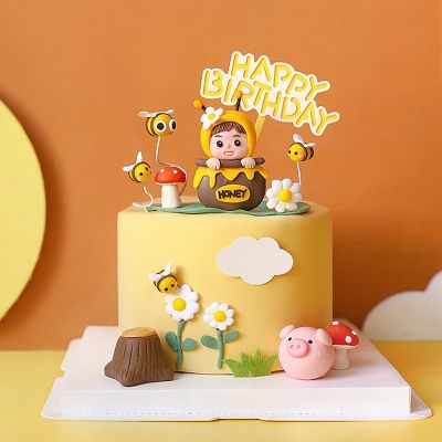 【CW】♟  Cartoon Decorating Supplies Felt Honey Happy Birthday Toppers for Sign
