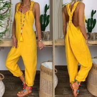 HOT ZHOJXKZHK  631 ผู้หญิง Jumpsuit ชุดจั๊มเซ็กซี่สำหรับฤดูร้อนผู้หญิง Playsuit ชุดเอี๊ยมลำลองเอี๊ยมแขนกุด Backless Knotted ชุดจั๊มสูท Dungarees