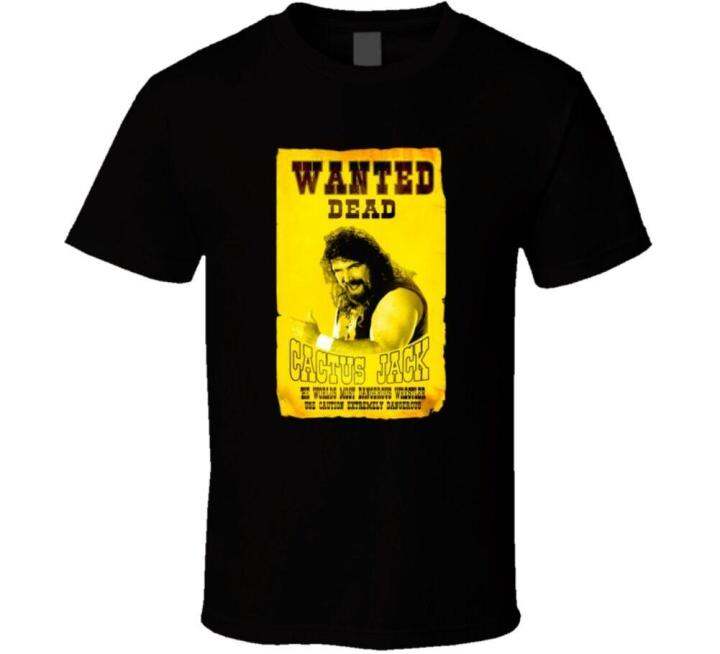 Cactus Jack Mick Foley Yellow Poster Wanted Dead Mens Black T Shirt ...