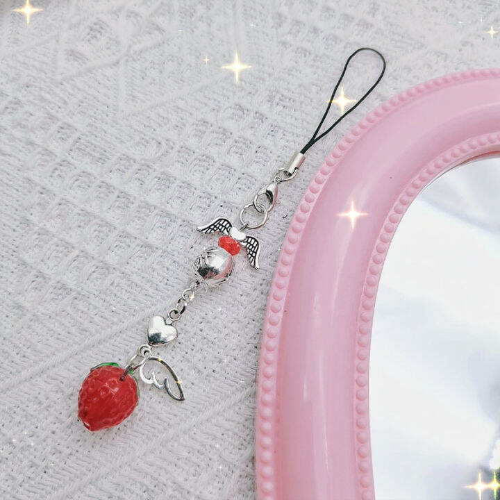 bag-pendant-bag-accessory-lanyard-guitar-pendant-phone-lanyard-strawberry-keychain-mobile-phone-chain