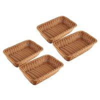 4 Pcs Rectangular Basket for Table or Counter Display for Bread,Fruits and Vegetables Wicker Baskets for Markets,Bakery