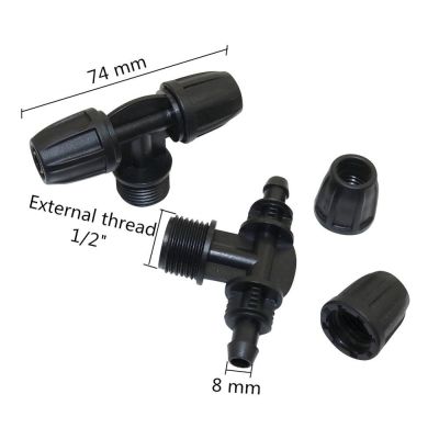 ；【‘； 5 Pcs 1/2 Inch External Thread To 8/11Mm Hose Inter Connectors With Lock Nut Garden Drip Irrigation Water Hose Splitters