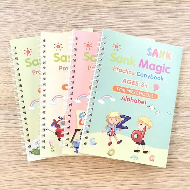 4 PCS Magic Practice Copybook for Kids,Children Reusable Handwriting  Practice CopyBooks for Preschools Magic Workbook Letter Writing Book