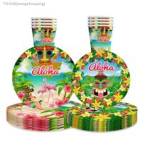 ✈ Hawaiian Party Disposable Tableware Totem Flamingo Coconut Tree Plates Cups Napkins Happy Tropical Aloha Hawaii Party Supplies