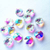 Top Quality  AB color Octagon beads in 2 holes Cut &amp; Faceted Crystal Glass Chandelier Stones Curtains Beads 14mm 200pcslot