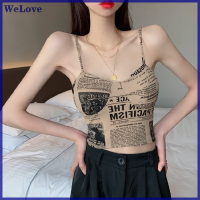 We[love] ผู้หญิง Push Up ชุดชั้นในเซ็กซี่แฟชั่นพิมพ์หนังสือพิมพ์นุ่มแขนกุด Crop TOP