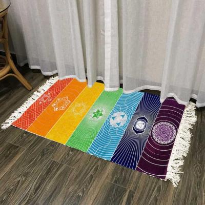 Rainbow 7 Chakra Stripes Tassel Woven Carpet Mandala Living Room Bedroom Blanket Yoga Mat