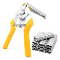 1Set Type M Hog Nail Ring Pliers Kit with 2400Pcs M Clips Yellow Metal Snap Ring Pliers Hog Ring Pliers Kit for Fence Fastening, Upholstery Installation, Animal Cages,