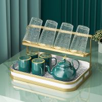 Wine Glasses Holder Glass Cup Rack Cupboard Organizer Coffee Cup With Tray Drain Holder Living Room Kitchen Cup Storage Shelf