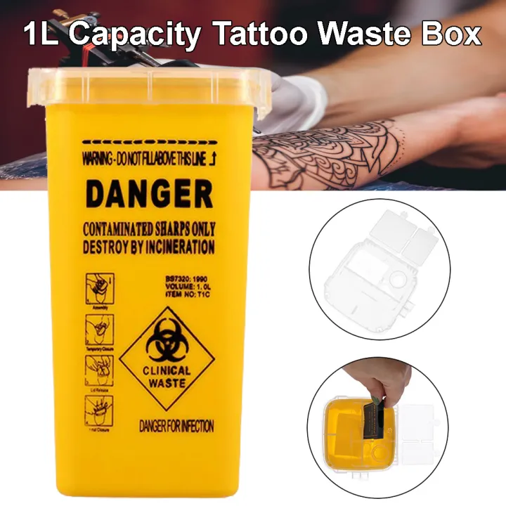 1L Capacity Tattoo Artist Waste Box Tattoo Piercing Needles Disposal