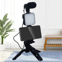 Microphone with Handheld Tripod LED Fill Light for Smartphone SLR/DSLR Camera Interview Live Recording Vlog Set Accessories Phone Camera Flash Lights