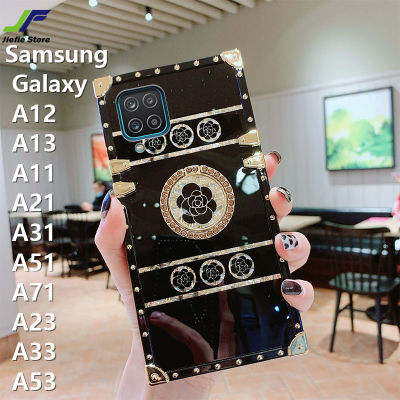 JieFie สำหรับ Samsung Galaxy A12 / A13 / A11 / A53 / 33 / 23 / A21 / A31 / A51 / A71 ดอกไม้หรูหราเคสโทรศัพท์แฟชั่น Bling Glossy TPU กันชนสี่เหลี่ยมแหวน Anti-Drop Phone Cover