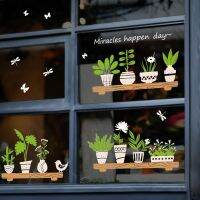 【HOT】 Fanxi creative new fresh plant potted shop glass door cafe decorative wall stickers SK6093ds