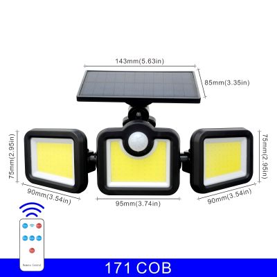 LED Solar Lights Outdoor 3 Head Motion Sensor Patio Lights IP65 Waterproof 3 Modes with Remote Control Wall Lamp Garden Light