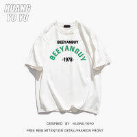 HUANGYOYO เสื้อยืดแขนสั้น100% ผ้าฝ้ายคอกลมตัวอักษรกว้างลำลองสำหรับผู้หญิง