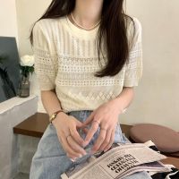 ◈❅ 50680 New Style Hollow Crochet Knit Short-Sleeved T-Shirt Top