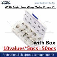 10valuesx5pcs 50pcs 6x30 0.2A 15A 250V Fast blow Glass Tube Fuses Car Glass Tube Fuse Assorted Kit 6X30MM with box