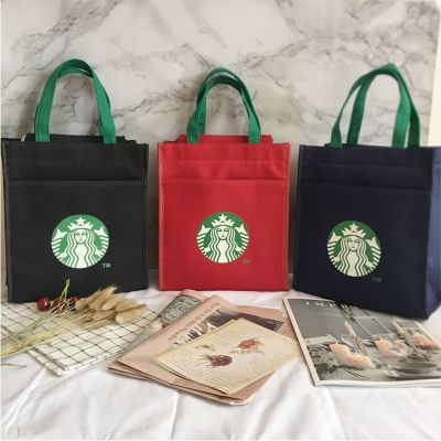 【Candy style】 Starbucks ใหม่ กระเป๋าถือ ผ้าแคนวาส ขนาดเล็ก แบบพกพา สําหรับใส่กล่องอาหารกลางวัน นักเรียน