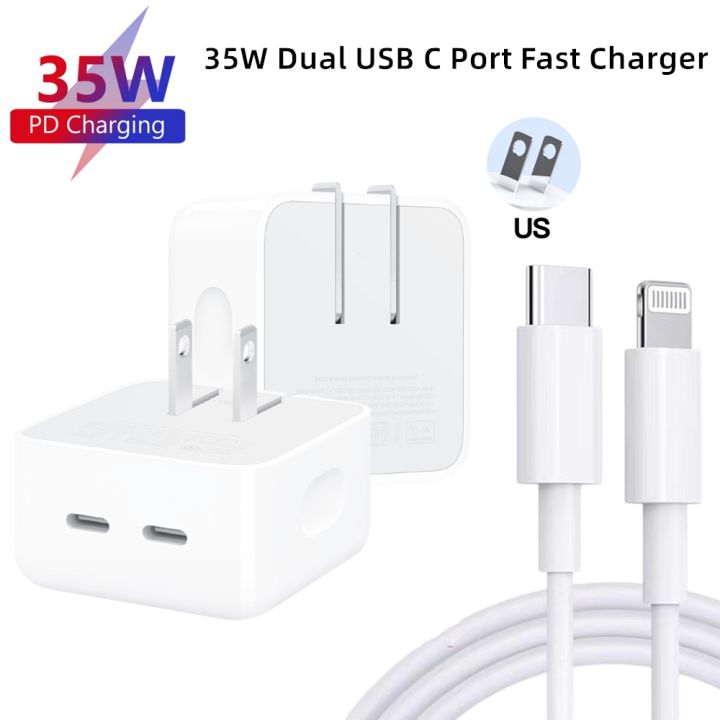 Original 35W Dual USB-C Port Power Adapter For iPhone 15 14 13 12 11 ...