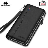 【CC】 BISON Leather Mens Wallet Blocking Purse Coin Cover Mens Credit Card Holder W8226