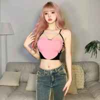 ??SHOP-219??Crop Tops BLACKPINK สายเดี่ยว เสื้อสายเดี่ยวแฟชั่น Y2K มีโซ่ประดับหน้าอก เสื้อครอป สินค้าอยู่ไทย เสื้อเวียดนาม??