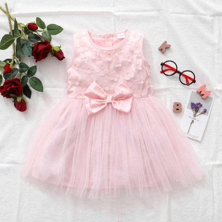 2022 0-6Y Cute Kids Girls Pink Princess Dress 3D Flowers Top Bow ...