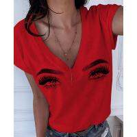 Womens T-shirt Cartoon Eye Print 3D Casual Classic Fun Pattern Summer Daily V-neck Short Sleeve Street Pink White Red Girl Top