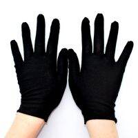 12 Pairs Unisex Soft Black Cotton Full Finger Working Gloves Formal Dress Parade Jewelry Inspection Protective Stretcahble