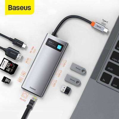 Baseus USB C Hub Type C ถึง HDMI เข้ากันได้ VGA USB 3.0อะแดปเตอร์11 9 8 In 1 Type C Hub แล็ปท็อปพอร์ตสำหรับ Pro Air โน๊ตบุ๊ค USB C RJ45 SD Splitter826