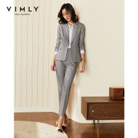 Vimly Autumn Womens Set Fashion Notched Solid Single Button Blazers High Waist Suit Pant Office Work Female Two Piece Set F5772