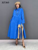 XITAO Dress Casual Fashion Women Irregular Patchwork Shirt Dress